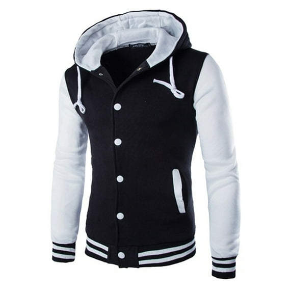 Capreze Hoodie For Men Lightweight Fleece Sherpa Lined Winter Warm Jacket Buttons Down Colorblock Hood Sweatshirts Coat With Pockets White 2XL