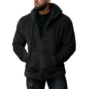 Capreze Hoodies for Men Zip Up Sweashirts Fleece Sherpa Hooded Jacket Coat Casual Long Sleeve Open Front Cardigan with Pockets Black L
