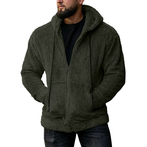 Capreze Hoodies for Men Zip Up Sweashirts Fleece Sherpa Hooded Jacket Coat Casual Long Sleeve Open Front Cardigan with Pockets Green XL