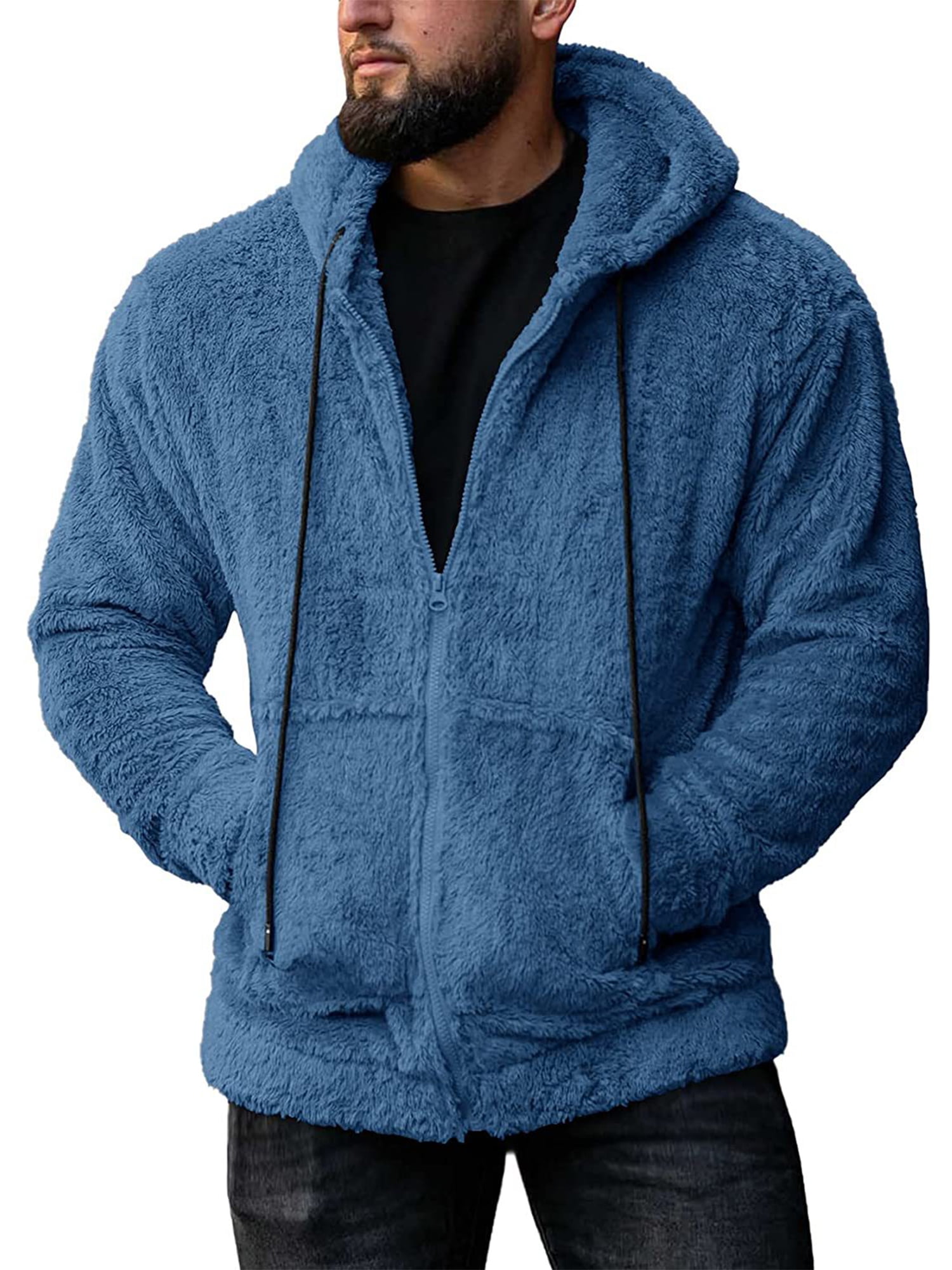 Capreze Hoodies for Men Zip Up Sweashirts Sherpa Hooded Jacket Coat ...
