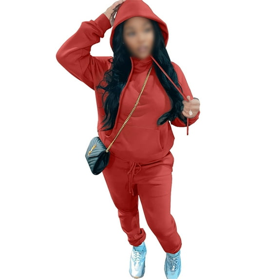 Capreze Jogging Sweatsuits For Womens Fleece Sherpa Lined Two Piece Casual Lounge Set Long Sleeve Tracksuits With Pockets Red 3XL