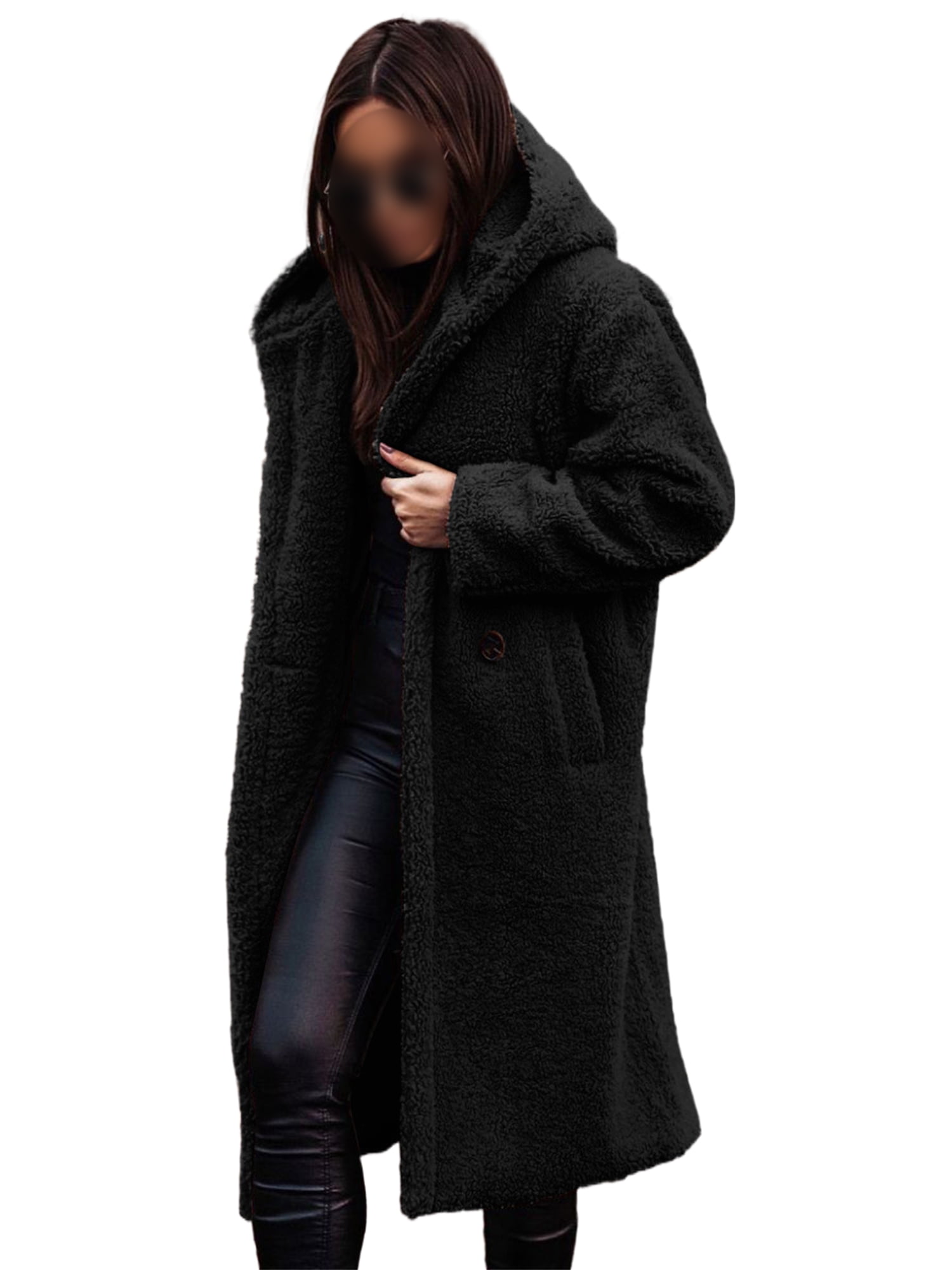 Capreze Winter Sherpa Fuzzy Fleece Long Coat Jacket for Womens