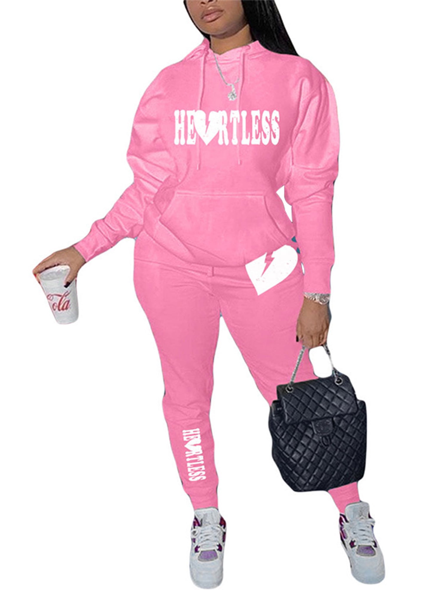 Capreze Ladies 2 Piece Sweatsuits Outfit Long Sleeve Jogger Set Hooded  Sweatshirts + Sweatpants Plus Size Tracksuit Sets Pink 4XL 