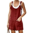 thumbnail image 1 of Capreze Ladies Adjustable Strap Trousers Classic Suspender Denim Bib Overalls Beach Romper Pockets Jeans Pants Wine Red M, 1 of 2