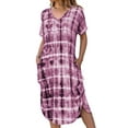 thumbnail image 1 of Capreze Ladies Dresses Gradient Print T Shirt Dress Short Sleeve Sundress Simple V Neck Rose Red XXL, 1 of 2