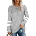 thumbnail image 1 of Capreze Ladies Long Sleeve Pullover Round Collar Striped T-shirt Dailywear T Shirt Color Block Tops Light Gray XL, 1 of 2