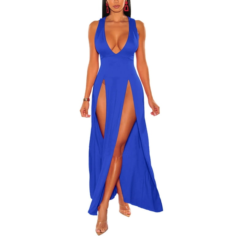 Sleeveless high slit maxi best sale gown dress