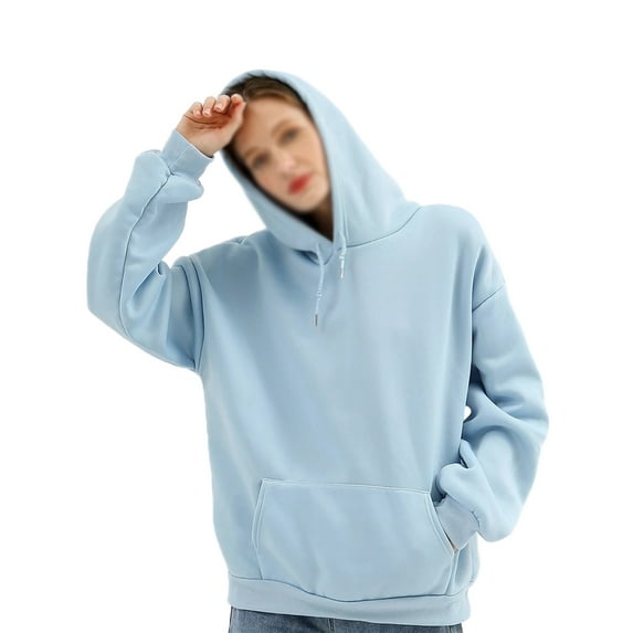Capreze Ladies Sweatshirt Solid Color Hooded Tops Collared Fleece Hoodies Thermal Pullover Long Sleeve Sky Blue 3XL