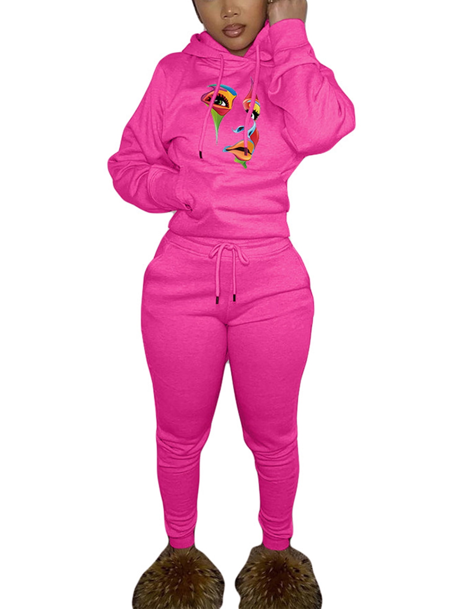 Capreze Ladies Two Piece Outfit Drawstring Tracksuit Sets Hoodies