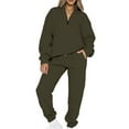 thumbnail image 1 of Capreze Ladies Two Piece Outfit Solid Color Tracksuit Set V Neck Jogger Sets Loose Fit Sweatshirt And Sweatpant Long Sleeve Sweatsuits Army Green M, 1 of 5