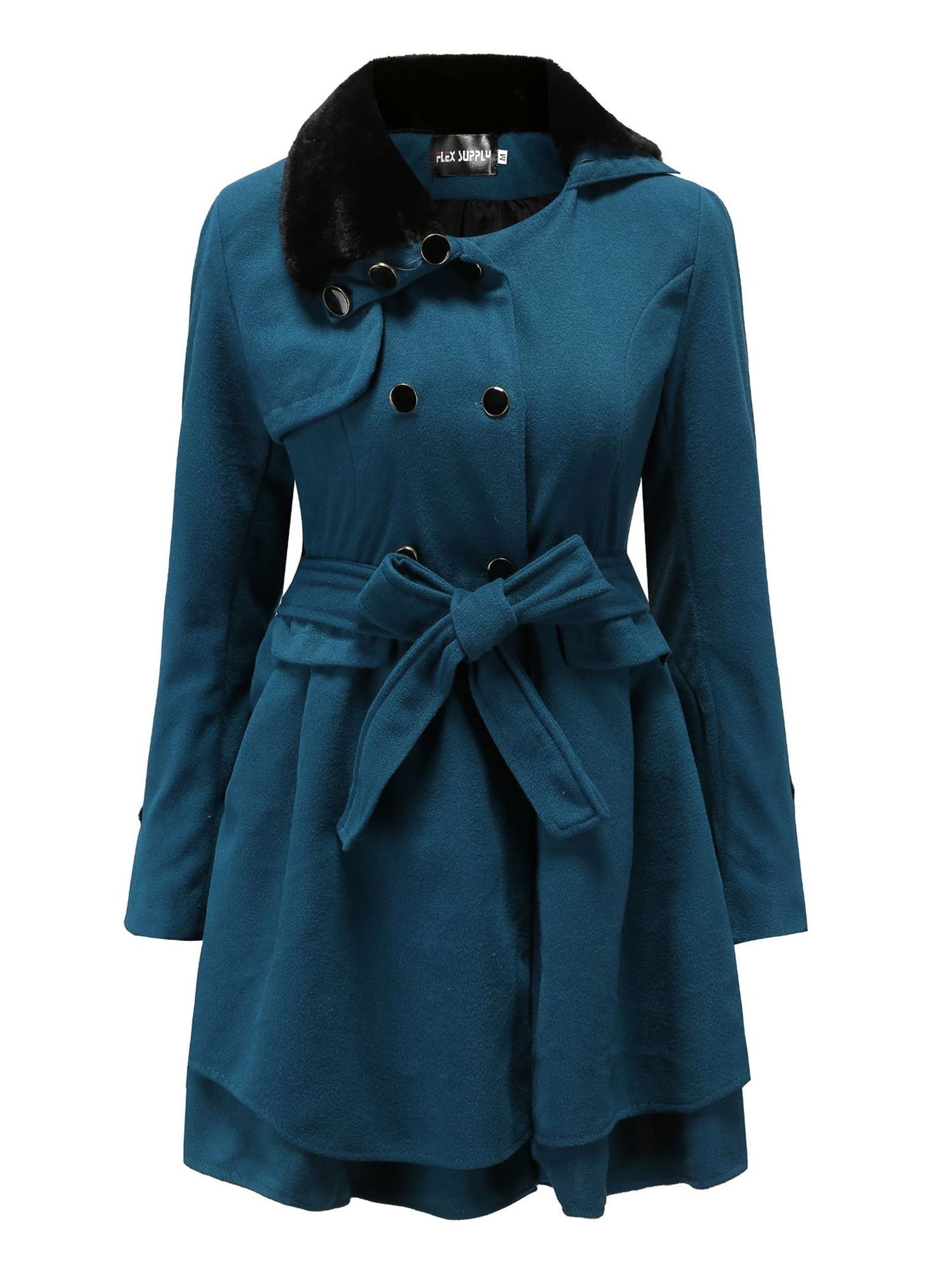 Capreze Women's Plus Size Wool Pea Jacket, Long Sleeve