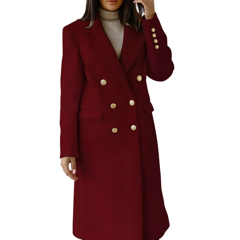 Dark red top wool coat womens