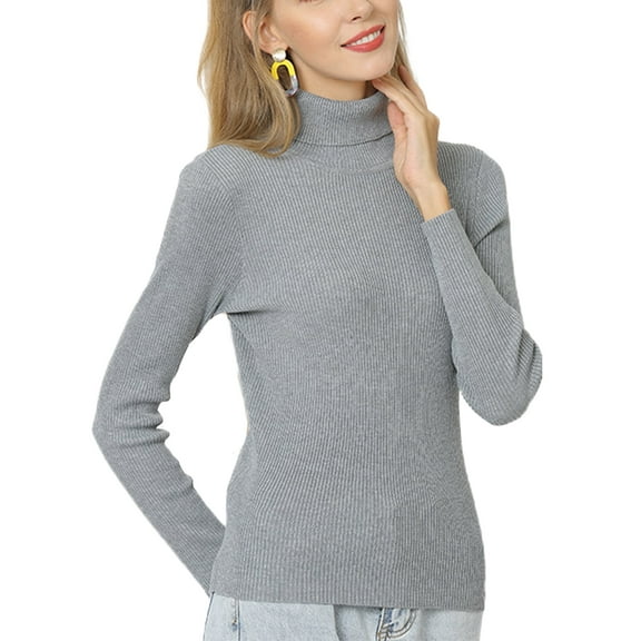 Capreze Long Sleeve Shirt for Women Casual Solid Color Thermal Tops Turtleneck Shirts Blouse Gray XL