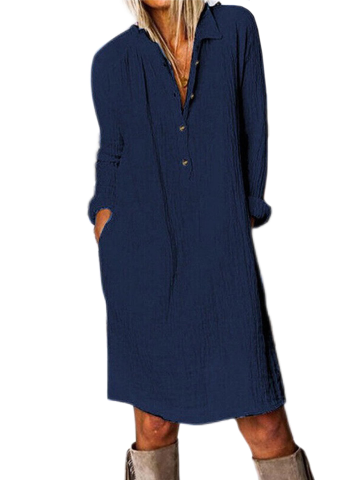 Capreze Long Sleeve Shirts Dress For Womens Cotton Linen Casual T — free download
