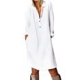 thumbnail image 1 of Capreze Long Sleeve Shirts Dress For Womens Cotton Linen Casual T-shirts Dress Buttons Up V Neck Solid Color Basic Dress With Pockets White 3XL, 1 of 2