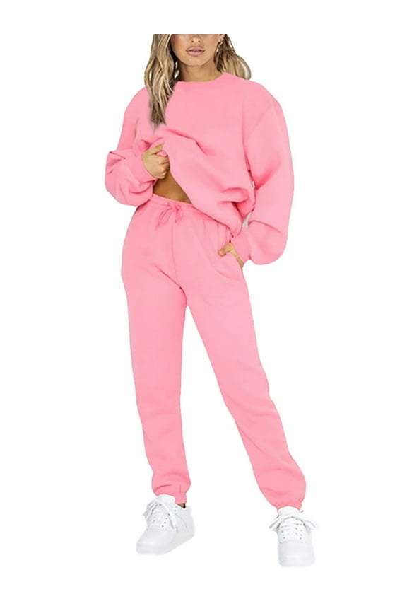 Long Sleeve Sweatsuits For Womens Solid Color Casual Lounge Sets Long Sleeve Activewear Joggers Outfits