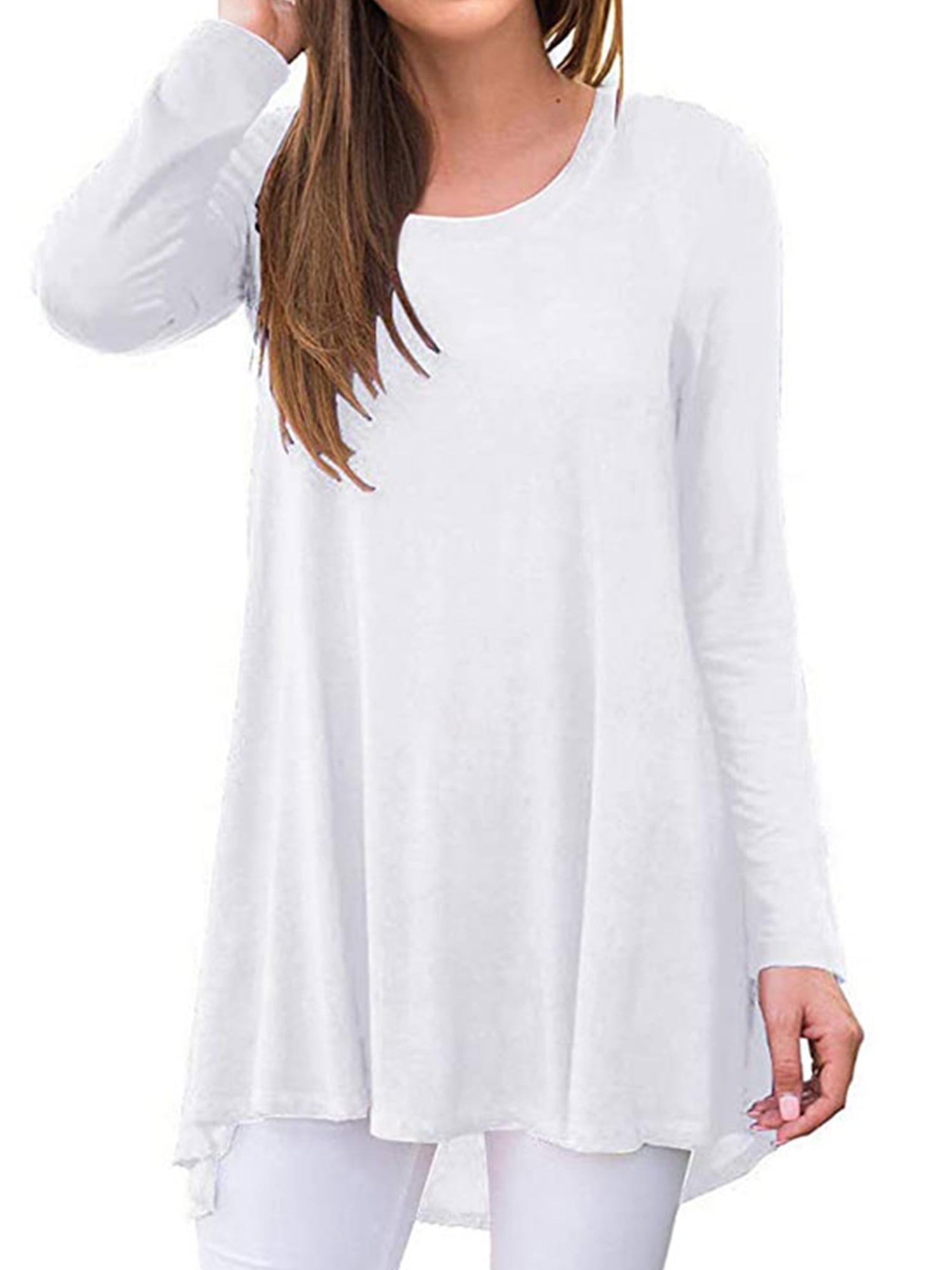 Capreze Longline Tops Long Sleeve T Shirt for Women Plain Pullover  Dailywear High Low Hem T-shirt White 2XL