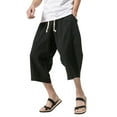 thumbnail image 1 of Capreze Men Capri Pants with Pockets Plus Size Linen Cotton Shorts Baggy Wide Leg Casual Yoga 3/4 Capri Shorts, 1 of 4