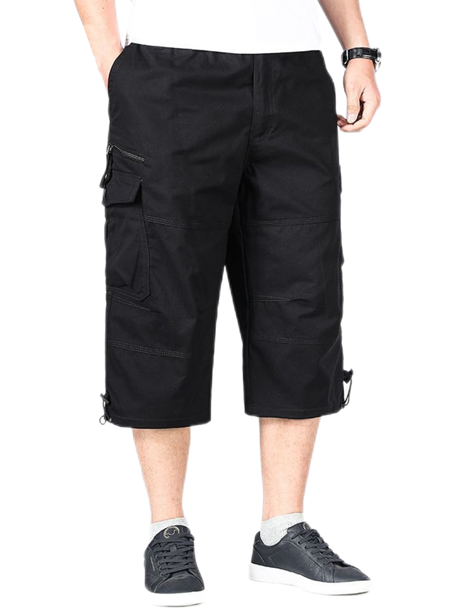 Capreze Men Cargo Capri Pants Elastic Waist Loose Crop Pants Casual Hiking Workout  Pants Summer Lounge Pants with Pockets 
