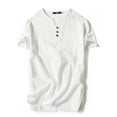 thumbnail image 1 of Capreze Men Casual Beach Henley Shirt Summer Short Sleeve Cotton Linen Tees Button V Neck Basic T Shirt Holiday Tops, 1 of 2