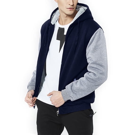 Capreze Men Fleece Hoodies Full Zip Outwear Solid Color Hooded Sweatshirt Thick Plush Jacket Long Sleeve Sherpa Lined Sweatshirts Coat (W03) Blue 3XL