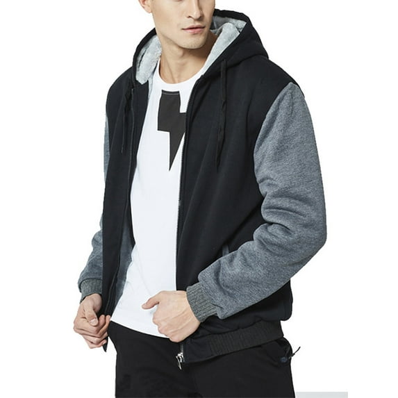 Capreze Men Hoodies Full Zip Up Fleece Warm Jackets Thick Coats Heavyweight Sweatershirts Winter Sherpa Lined Hooded Jacket