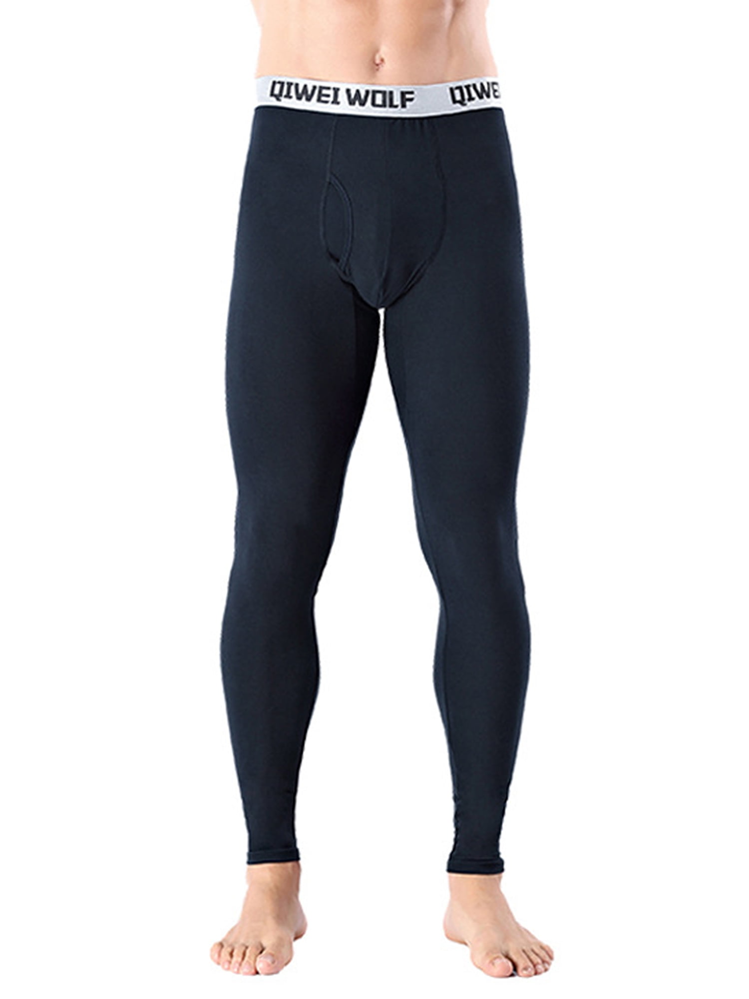 Capreze Men Leggings Elastic Waist Thermal Pant Winter Warm Long Johns  Extreme Cold Underwear Solid Color Bottoms Navy Blue XL