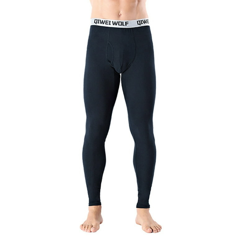 Capreze Men Leggings Elastic Waist Thermal Pant Winter Warm Long Johns  Extreme Cold Underwear Solid Color Bottoms Black 2XL 