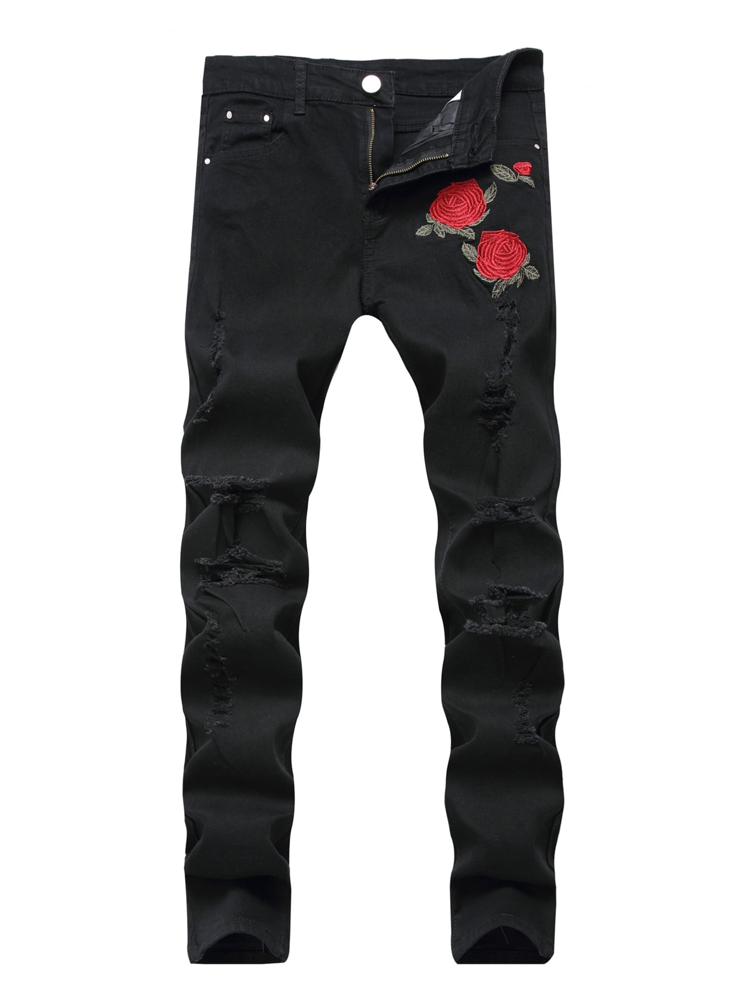 Embroidered distressed jeans new arrivals