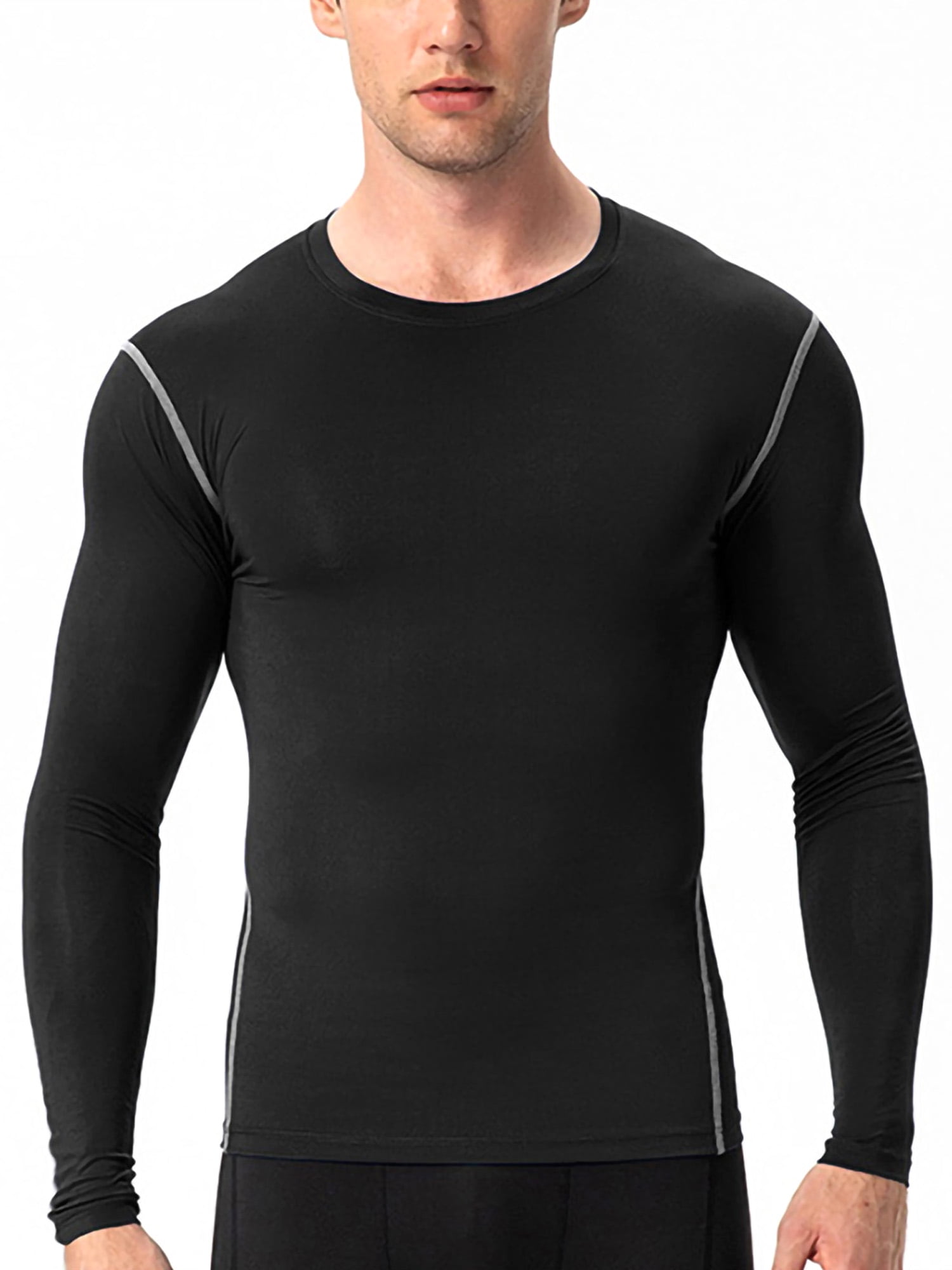 Capreze Men Sport T Shirt Long Sleeve Compression Shirts Baselayer Muscle  Tops Breathable T-shirt Cool Dry Tee Navy Blue 2XL 
