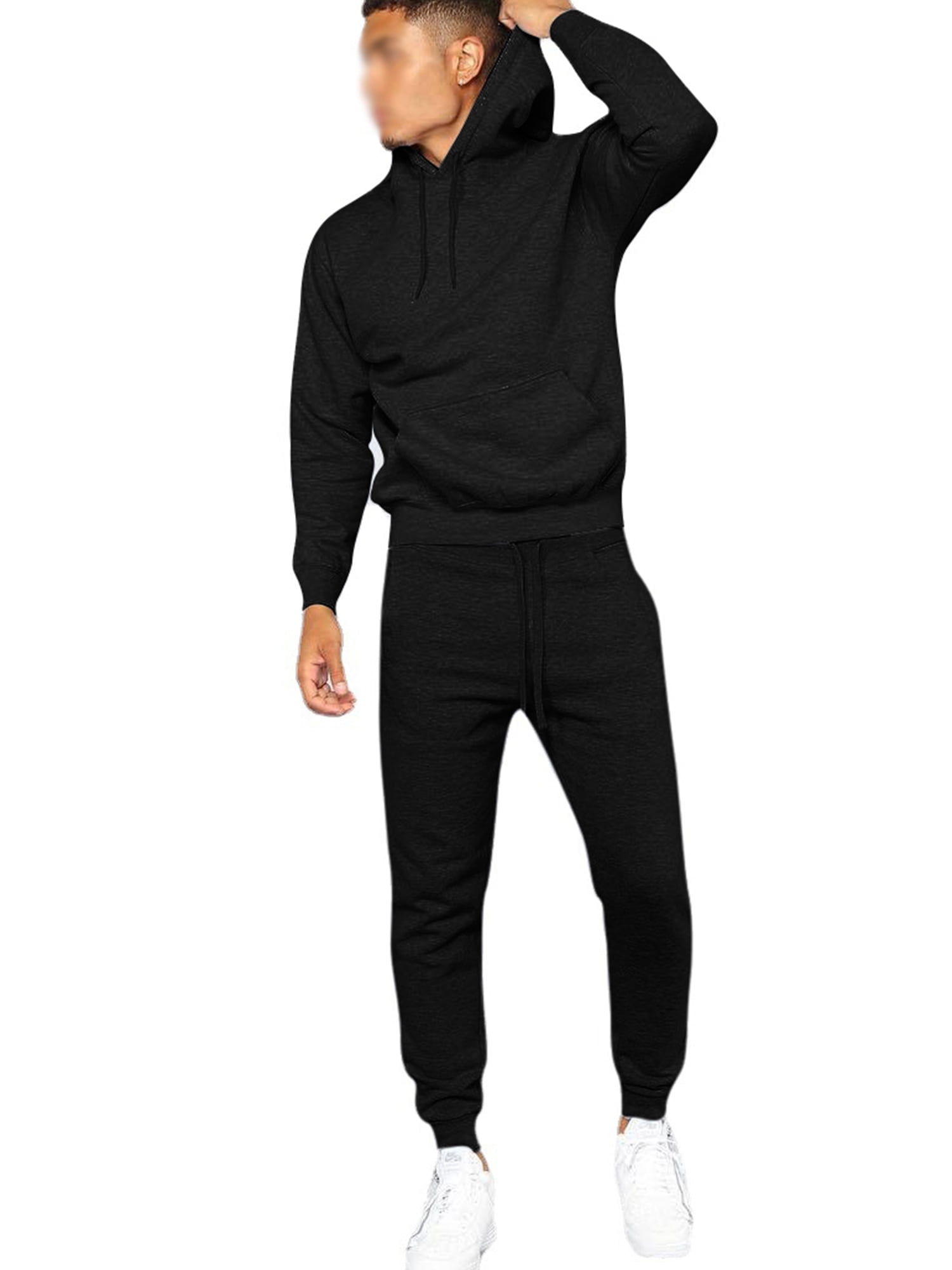 Capreze Men Sweatpants Tracksuit Set Casual 2 Pcs Sweatshirts+Pant Outfits  Gym Loungewear Hooded Hoodies Sweatsuit Black 2XL 