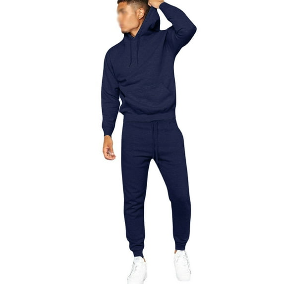 Capreze Men Sweatpants Tracksuit Set Casual 2 Pcs Sweatshirts+Pant Outfits Gym Loungewear Hooded Hoodies Sweatsuit Navy Blue 2XL