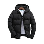 Capreze Men Winter Coat Full Zip Long Sleeve Outerwear Solid Color Long Sleeve Winter Down Puffer Jacket Black 3XL