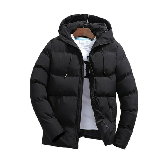Capreze Men Winter Coat Full Zip Long Sleeve Outerwear Solid Color Long Sleeve Winter Down Puffer Jacket Black XL