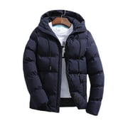 CAPREZE Men Winter Coat Full Zip Long Sleeve Outerwear Solid Color Long Sleeve Winter Down Puffer Jacket Navy Blue 2XL