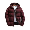 thumbnail image 1 of Capreze Men Winter Coat Full Zip Long Sleeve Outerwear Solid Color Long Sleeve Winter Down Puffer Jacket Wine Red 3XL, 1 of 2