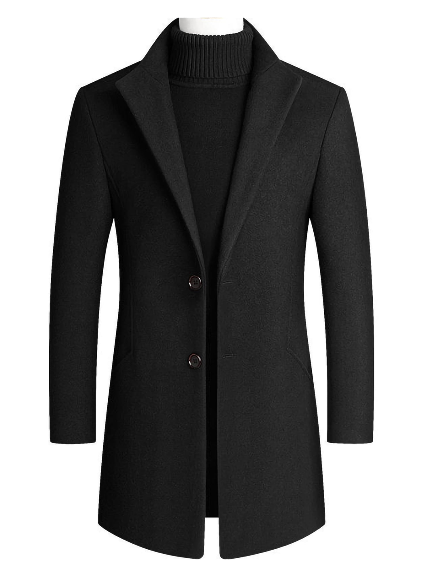 Capreze Men's Trench Coat, Long Sleeve Lapel Pea Coat, Mid Length