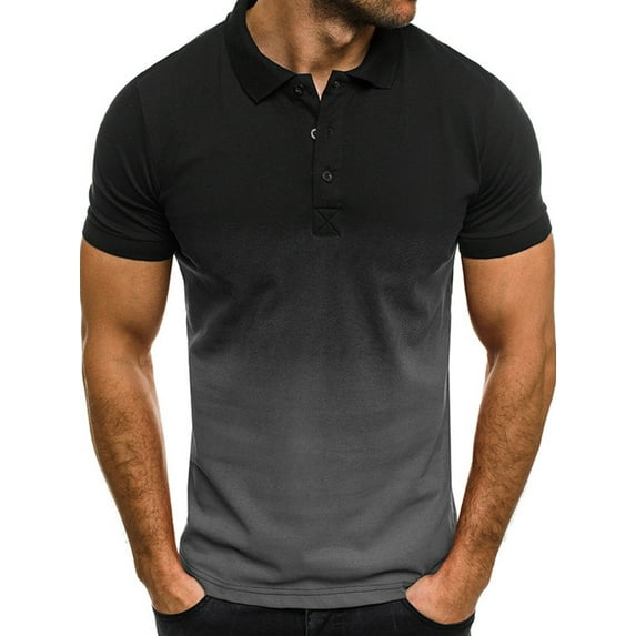 Capreze Mens Button T Shirts Comfy Short Sleeve Polo Shirt Work Tops Gradient Color Henley