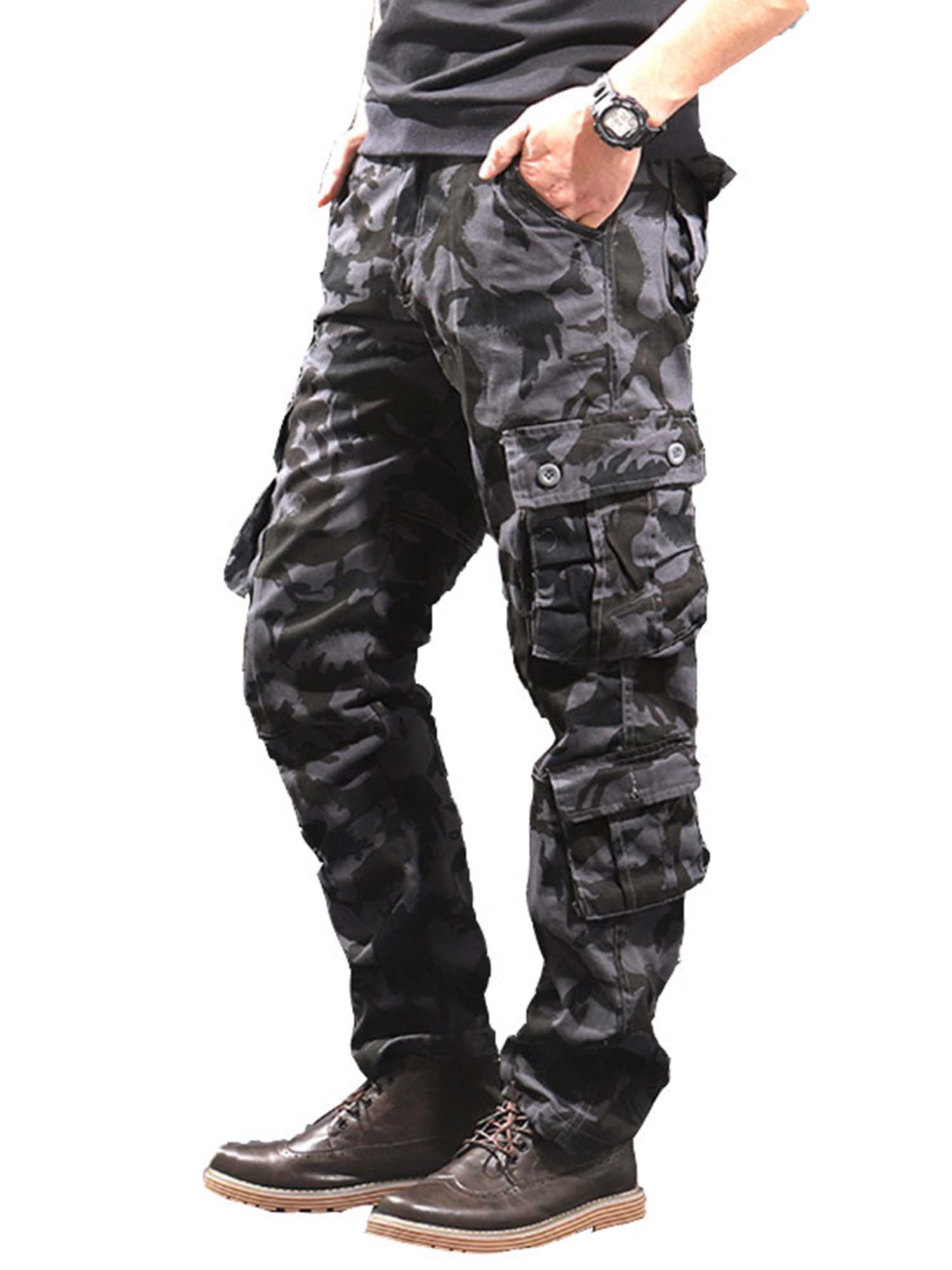 Capreze Mens Casual Cargo Pants Camoflage Multi-Pocket Trouser Camo ...