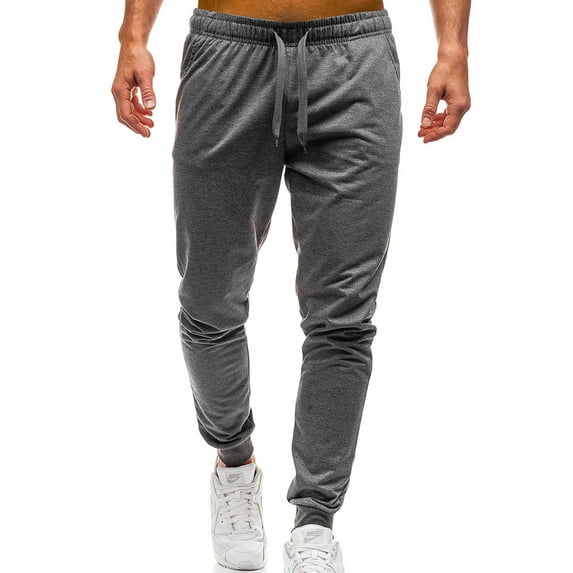 Capreze Mens Casual Pants With Pockets Fitted Beam Foot Sweatpants Running Bottoms High Waisted Trousers Deep Gray L