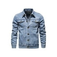 thumbnail image 1 of Capreze Mens Denim Trucker Jacket Cargo Cowboy Jeans Coat Lapel Single Breasted Casual Outerwear with Pockets, 1 of 7