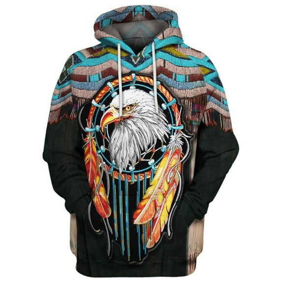 Capreze Mens Hoodies Ethnic Printed Sweatshirts Drawstring Sweatshirt Casual Hooded Tops Long Sleeve Pullover Style E 4XL