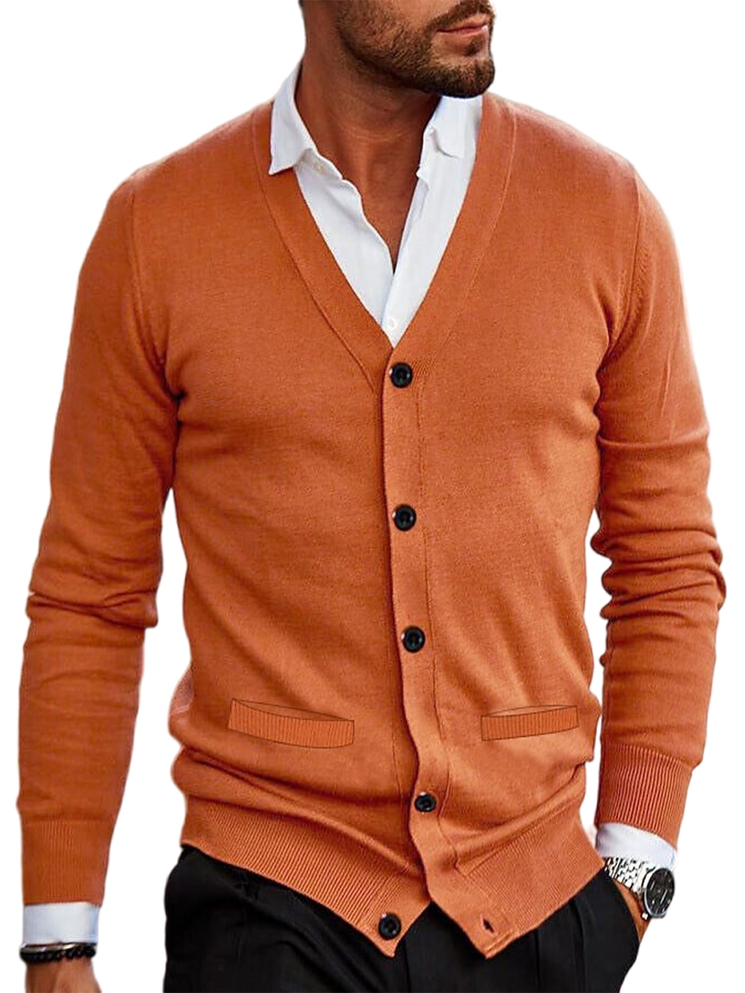 Mens orange 2025 cardigan sweater