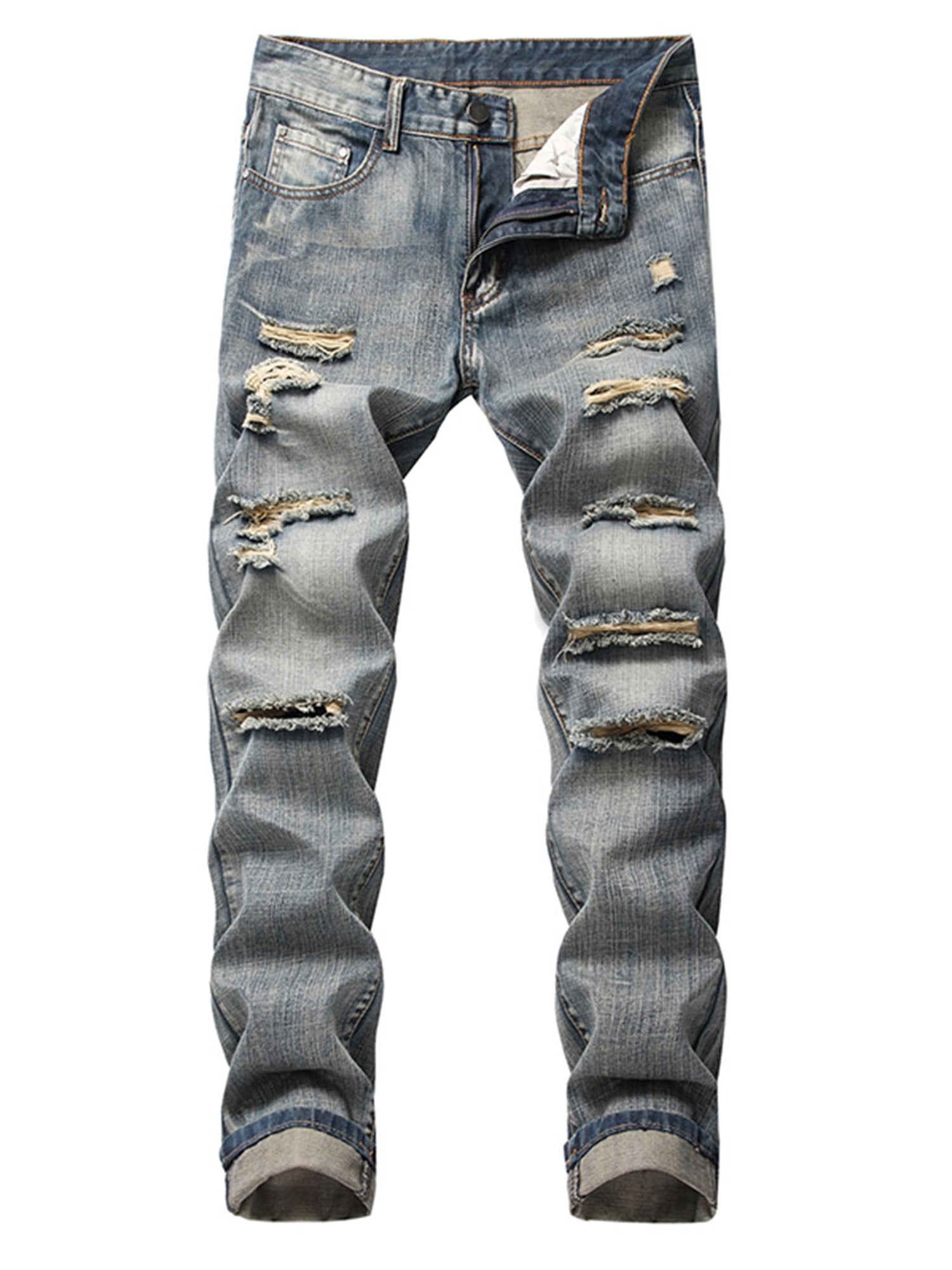 Mens Skinny Plaid Ripped Jeans Denim Distressed Super Slim Fit Stretch Pants  US | eBay