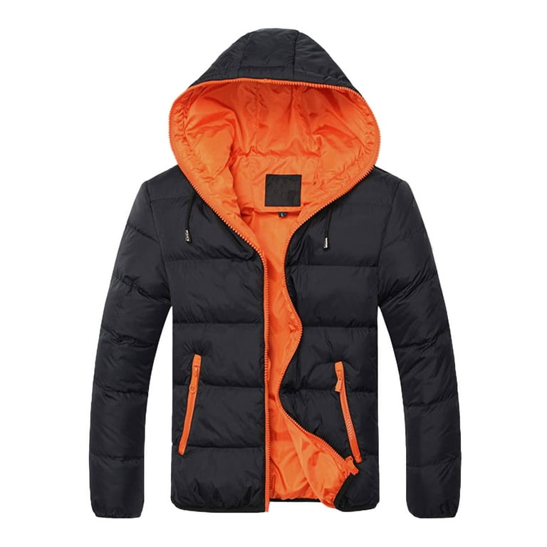 Black puffer jacket with orange lining discount