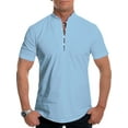 thumbnail image 1 of Capreze Mens Short Sleeve T Shirts Casual Plain Pullover Tops Stand Collar Button Up Tee Shirt M-5XL, 1 of 2