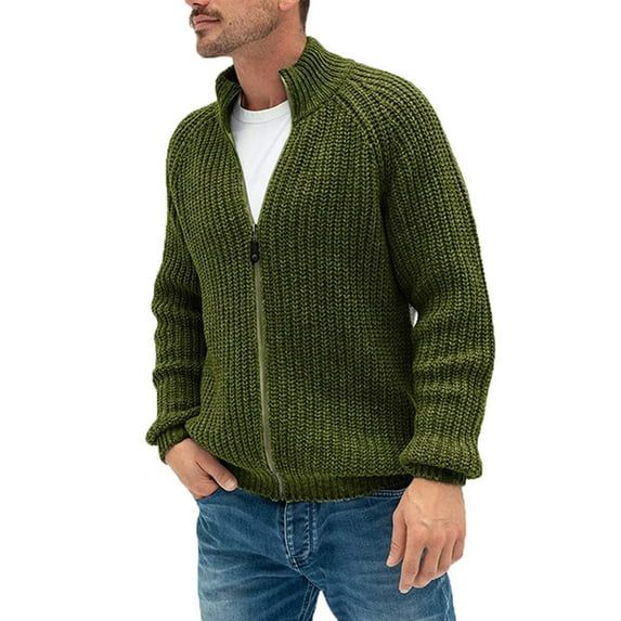Capreze Mens Solid Color Sweaters Casual Open Front Cardigan Sweater Work Cardigans Long Sleeve Outwear Army Green L