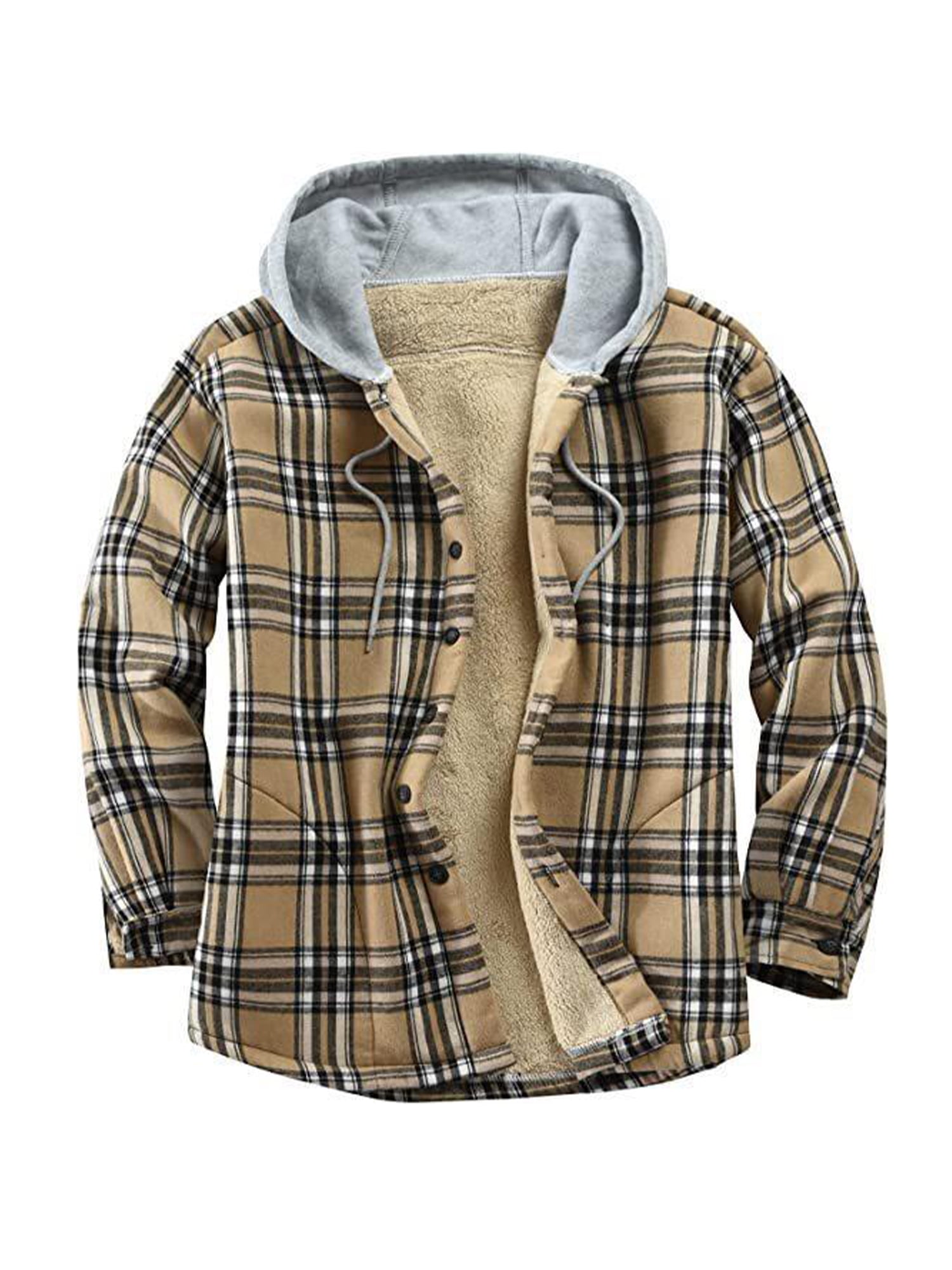 Capreze Plaid Shirts for Men Long Sleeve Jacket Hooded Outwear Button ...