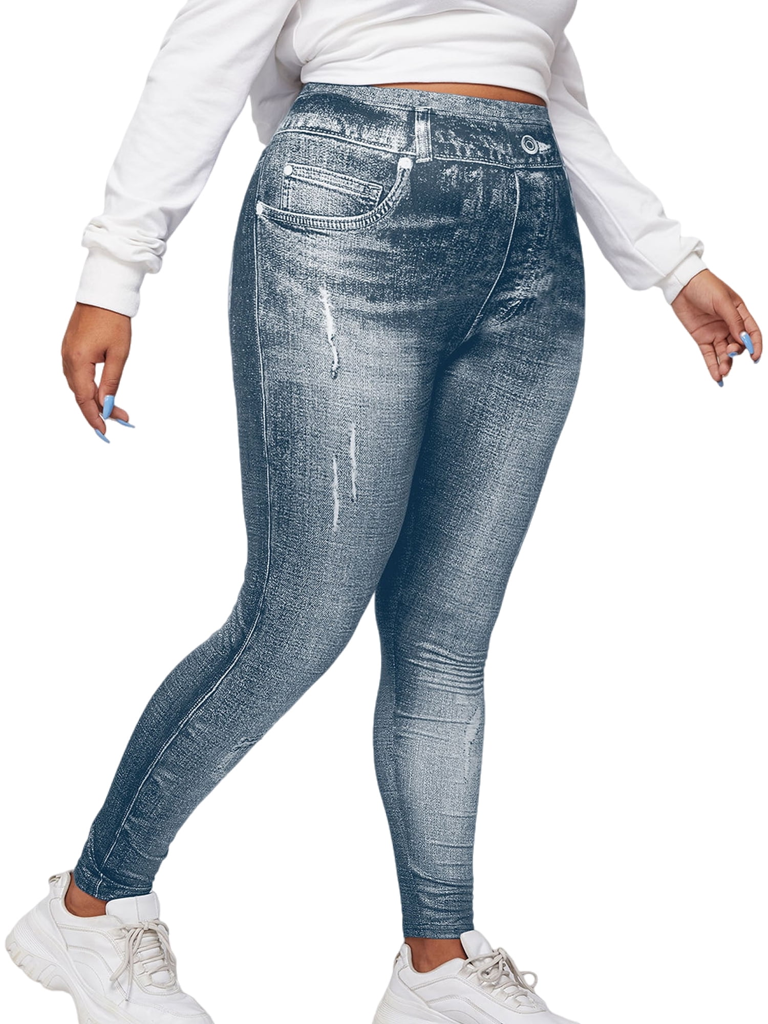 XL-5XL Women Elastic Waist Plus Size Jeggings Jeans Leggings