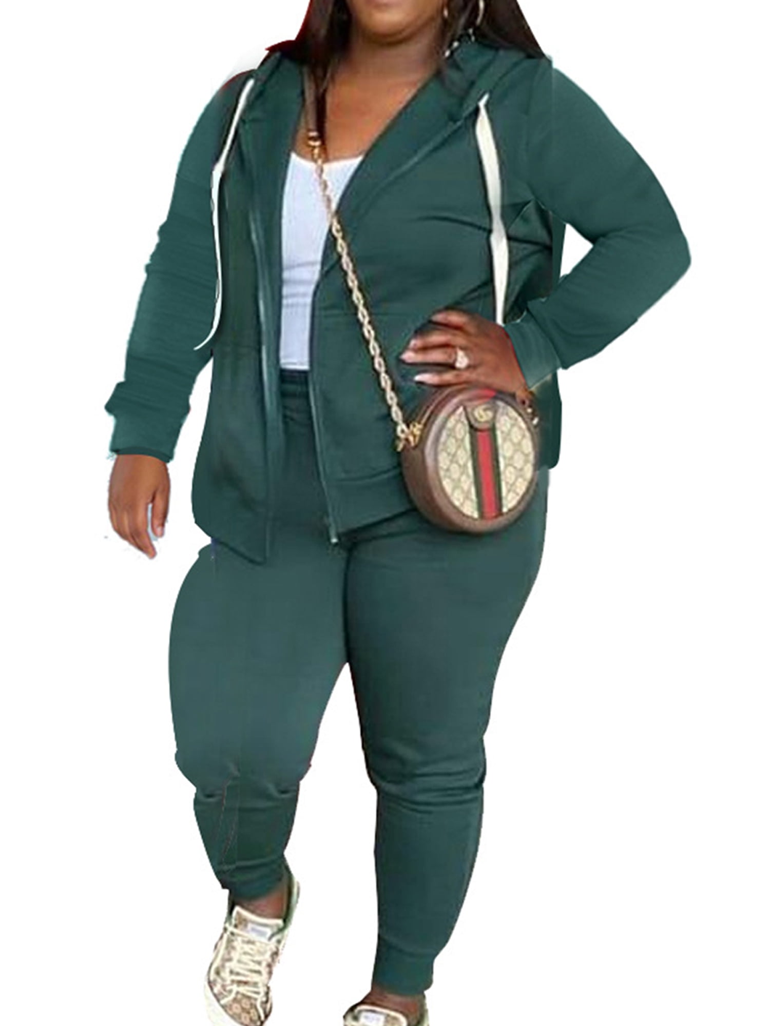 Capreze Plus Size Sweatsuits for Women Drawstring Tracksuit Sets Long